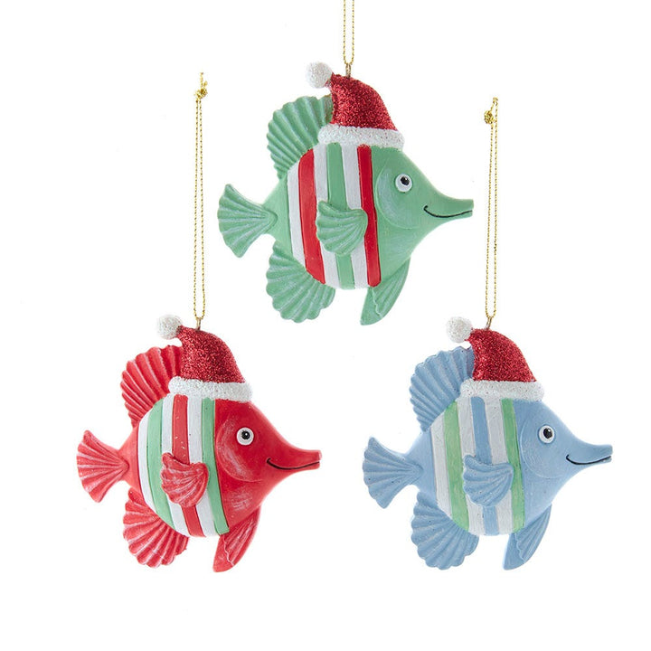 3.25" Striped Fish with Santa Hat Ornament, 3 Assorted #E0728