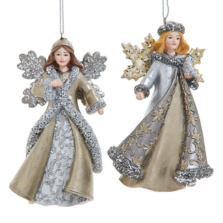 4.5" Taupe/Silver Angel Ornament, 2 Assorted #E0895