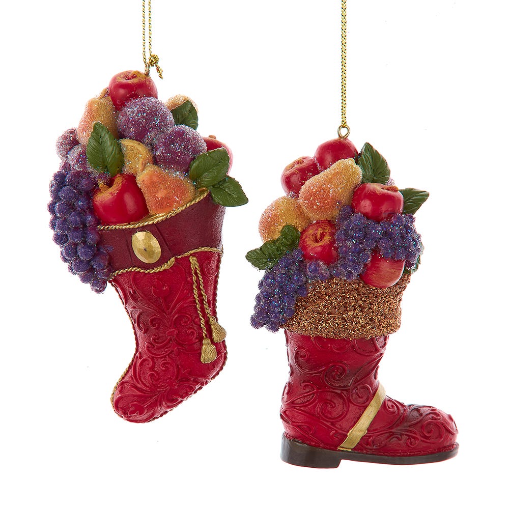 3.75" Sugar Frosted Fruit Stocking/Boot Ornament, 2 Assorted #E0912
