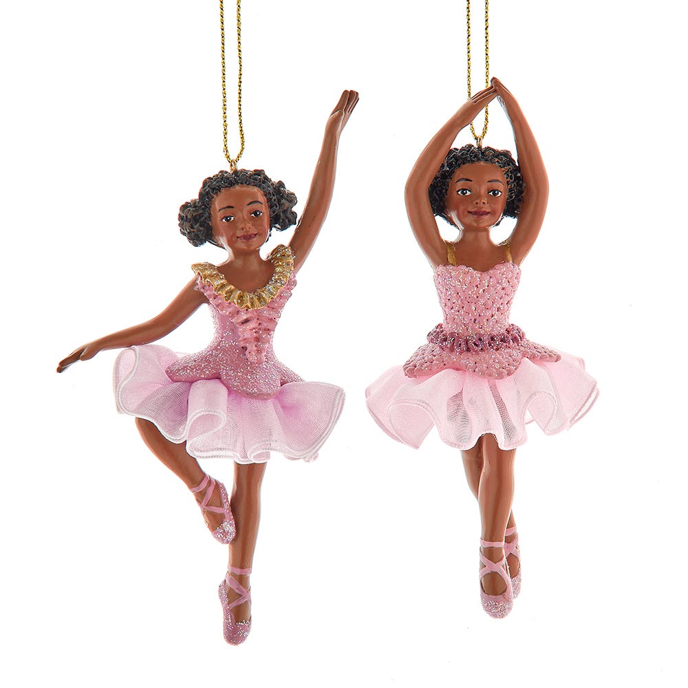 5.25" Black Ballerina in Pink Ornament, 2 Assorted E0949