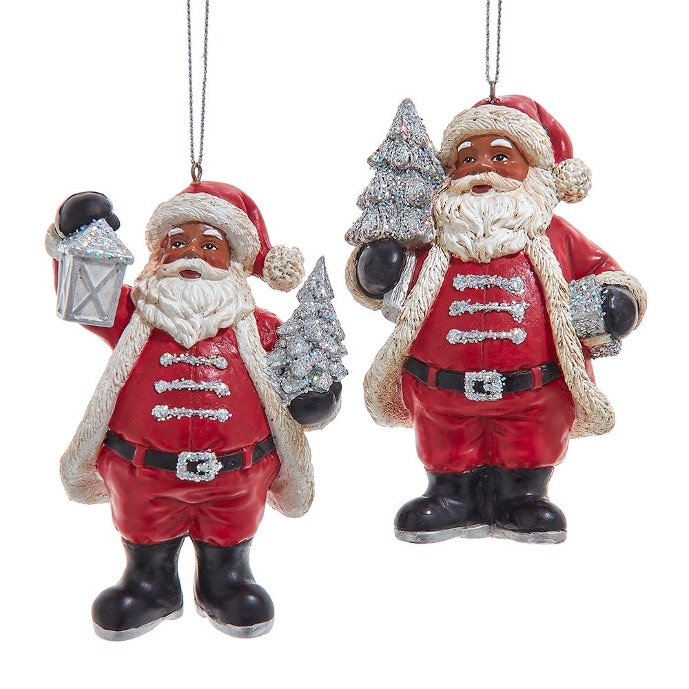 4" Resin Black Santa w/Tree Ornament, 2 Assorted #E0955