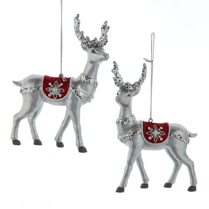 4.5" Red/Silver Deer Ornament, 2 Assorted #E0981