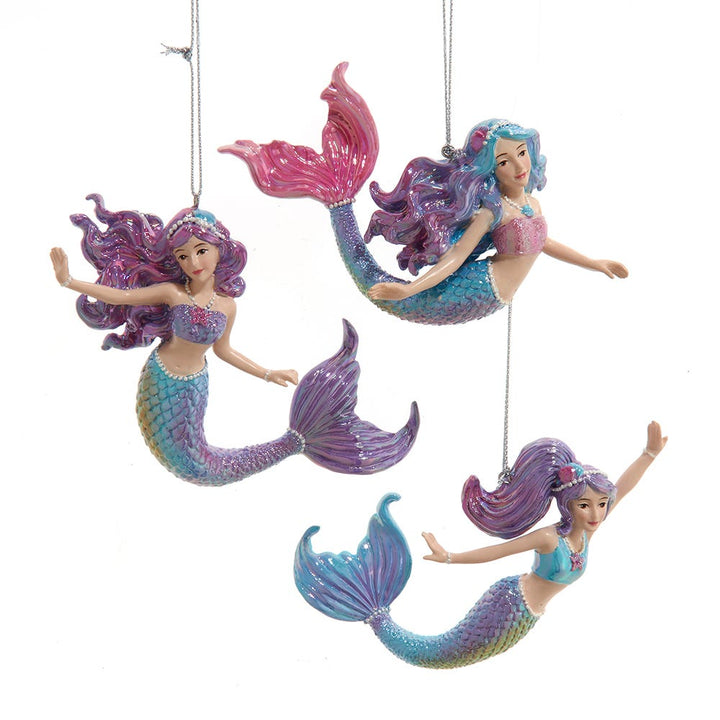 4.5" Pink/Purple/Blue Mermaid Ornament, 3 Assorted #E0985