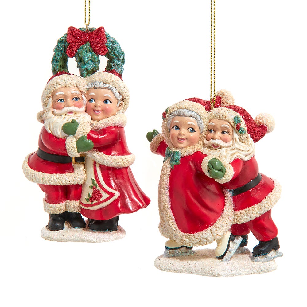 4.25" Traditional Mr & Mrs Claus Ornament, 2 Assorted E0995
