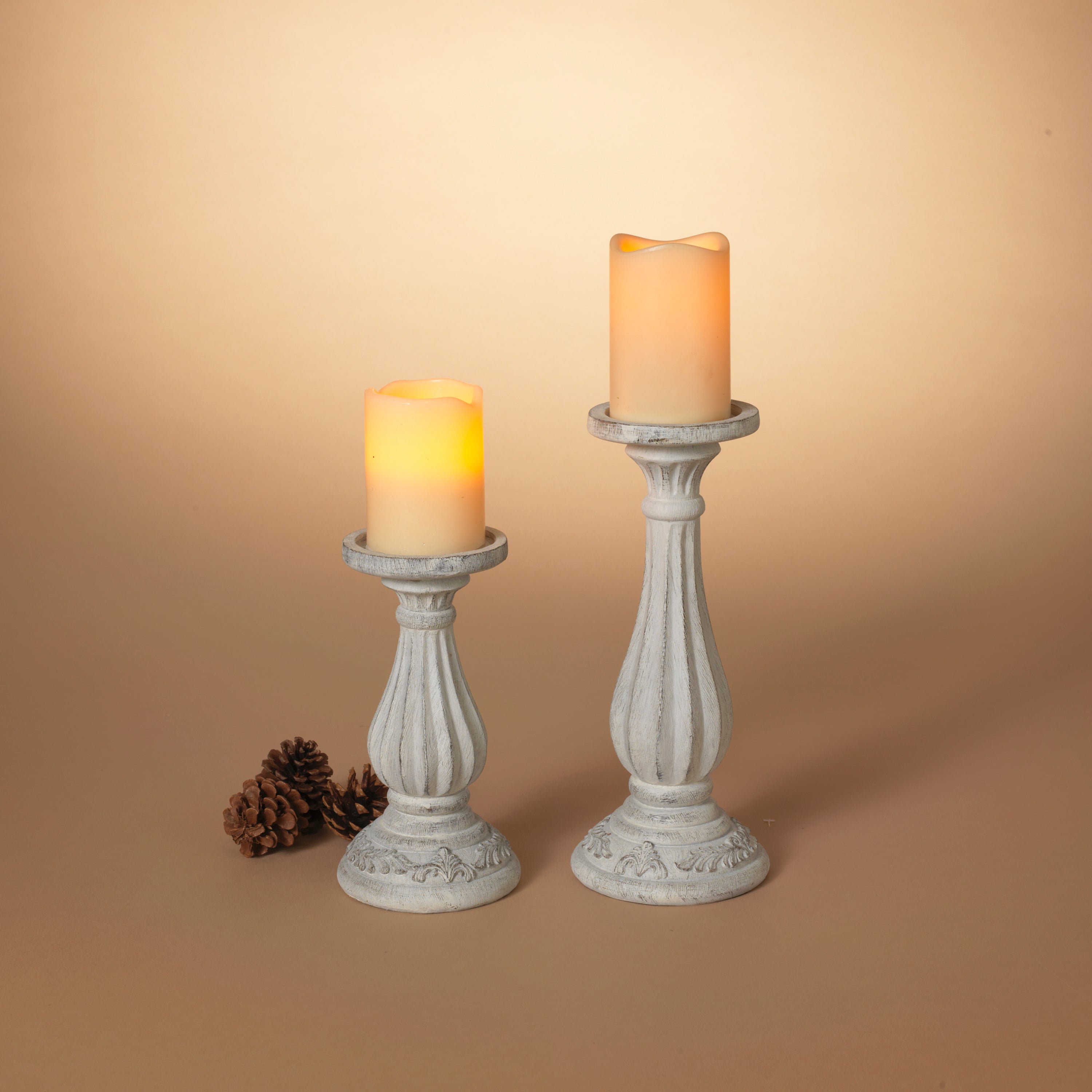 Radiant Resin Candle Stick Holders Lg is 12 in  –with Flameless Holiday Candles 2650250EC