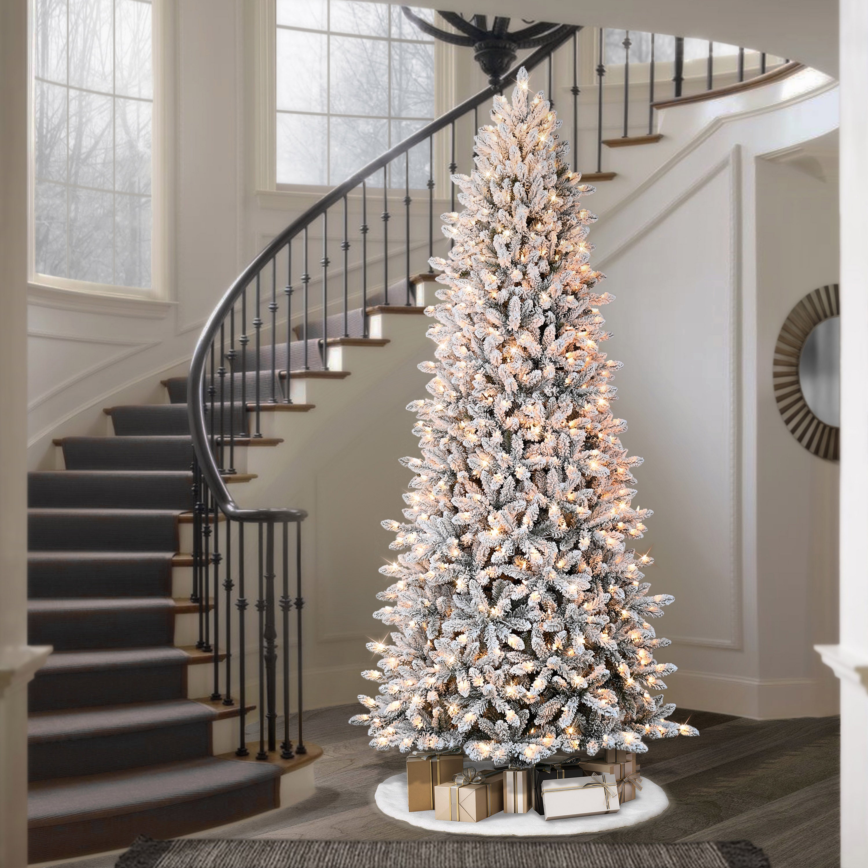 9ft Pre-Lit Slim Flocked Fraser Fir Christmas Tree