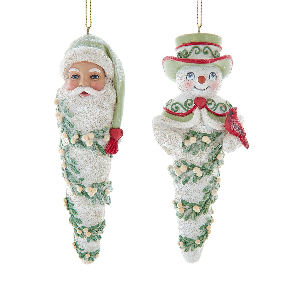 5.5" Mistletoe Snowman/Santa Icicle Head Ornament, 2 Assorted E1018