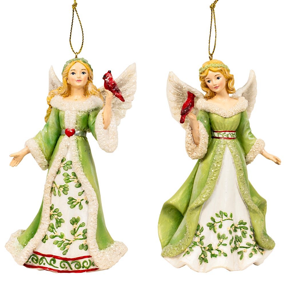 5" Mistletoe Kisses Angel Ornament, 2 Assorted E1024