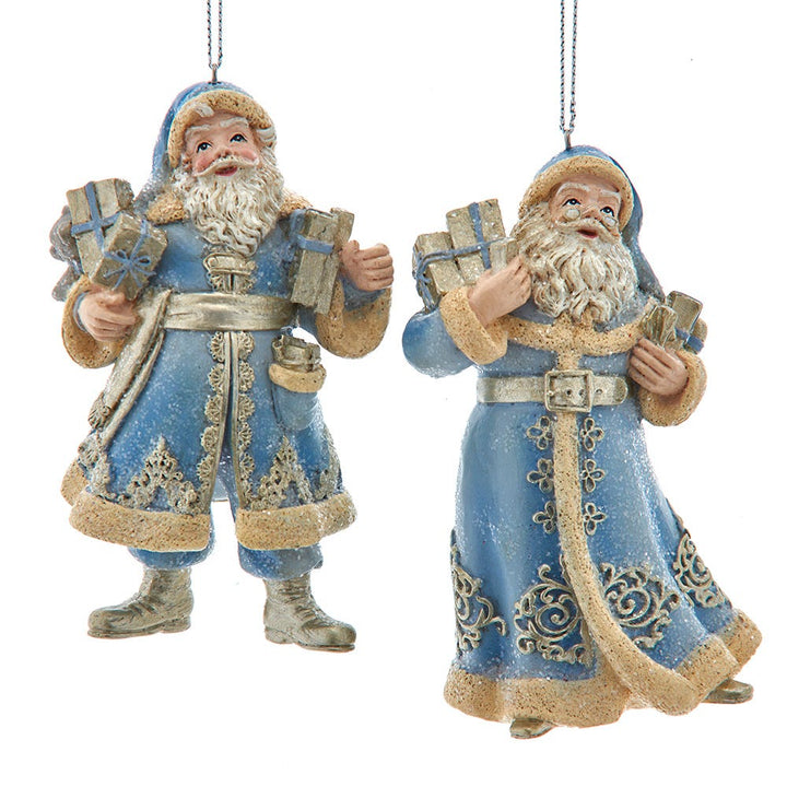 4.5" Blue Platinum Santa in Coat Ornament, 2 Assorted E1029