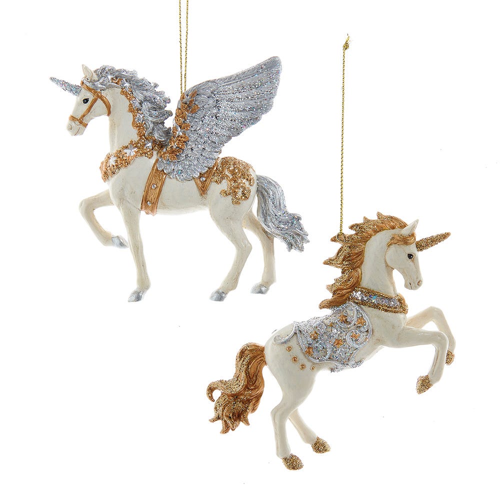 5" Unicorn & Pegasus Ornament, 2 Assorted E1037