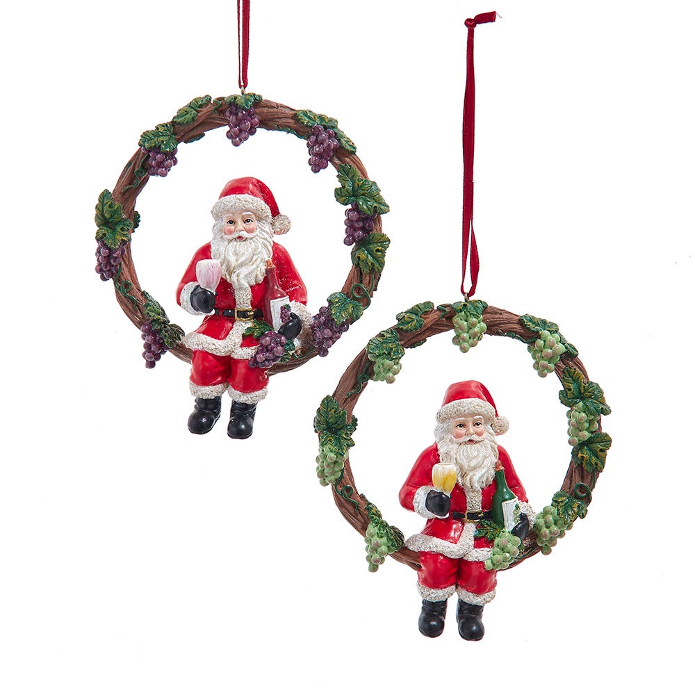 4.5" Santa on Wreath Ornament, 2 Assorted E1045