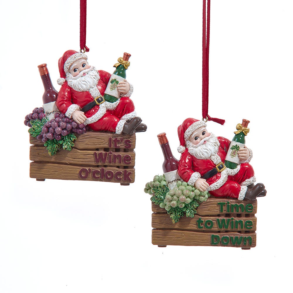 3" Vineyard Santa on Crate Ornament, 2 Assorted E1046
