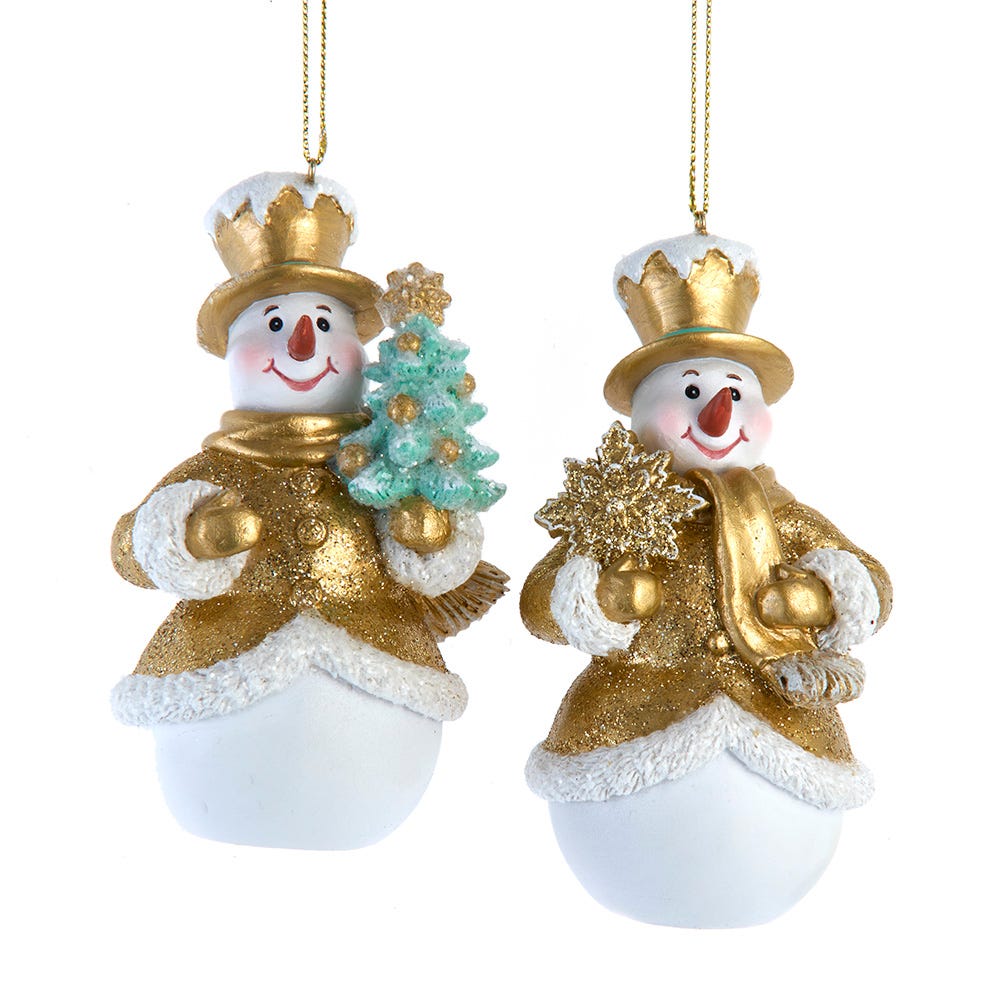 4.5" Aqua & Gold Snowman Ornament, 2 Assorted E1048