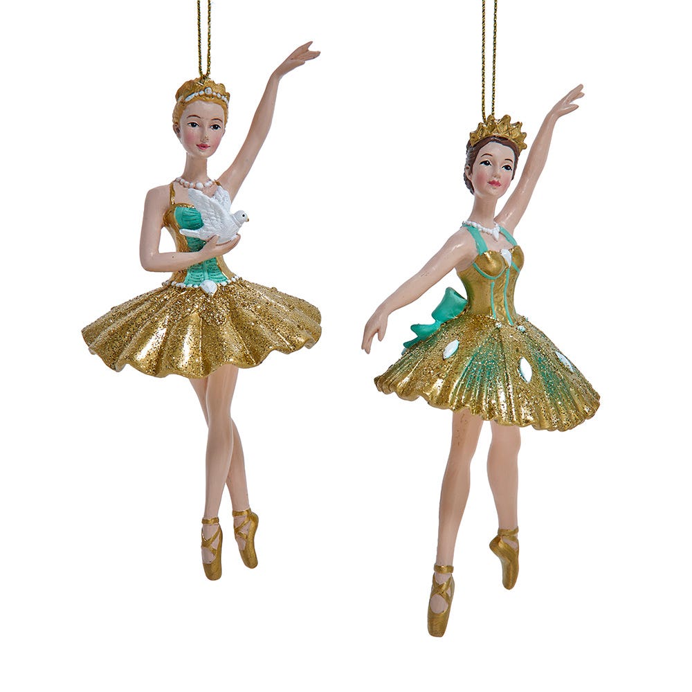6" Aqua & Gold Ballerina Ornament, 2 Assorted E1049