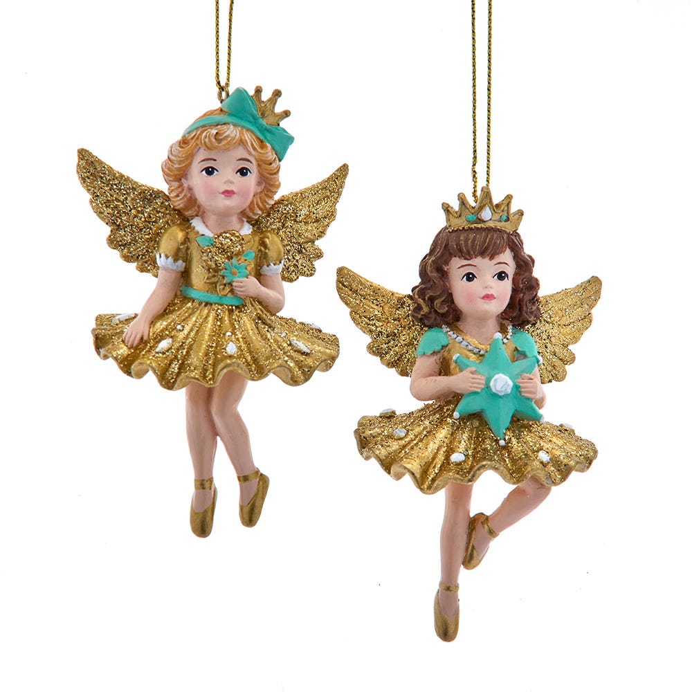 4" Aqua & Gold Little Angel Ornament, 2 Assorted E1050