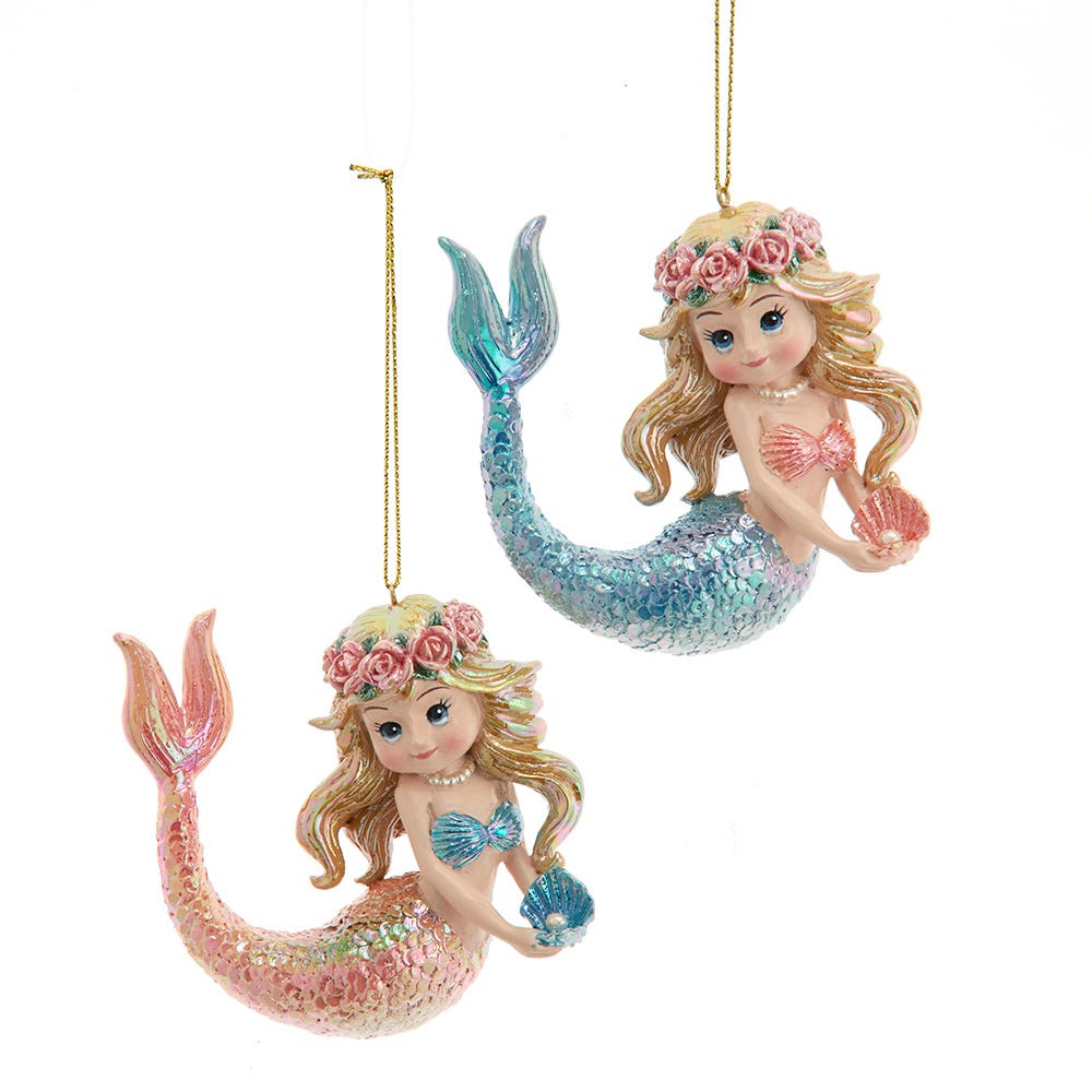 4" Electroplate Child Mermaid Ornament, 2 Assorted E1080
