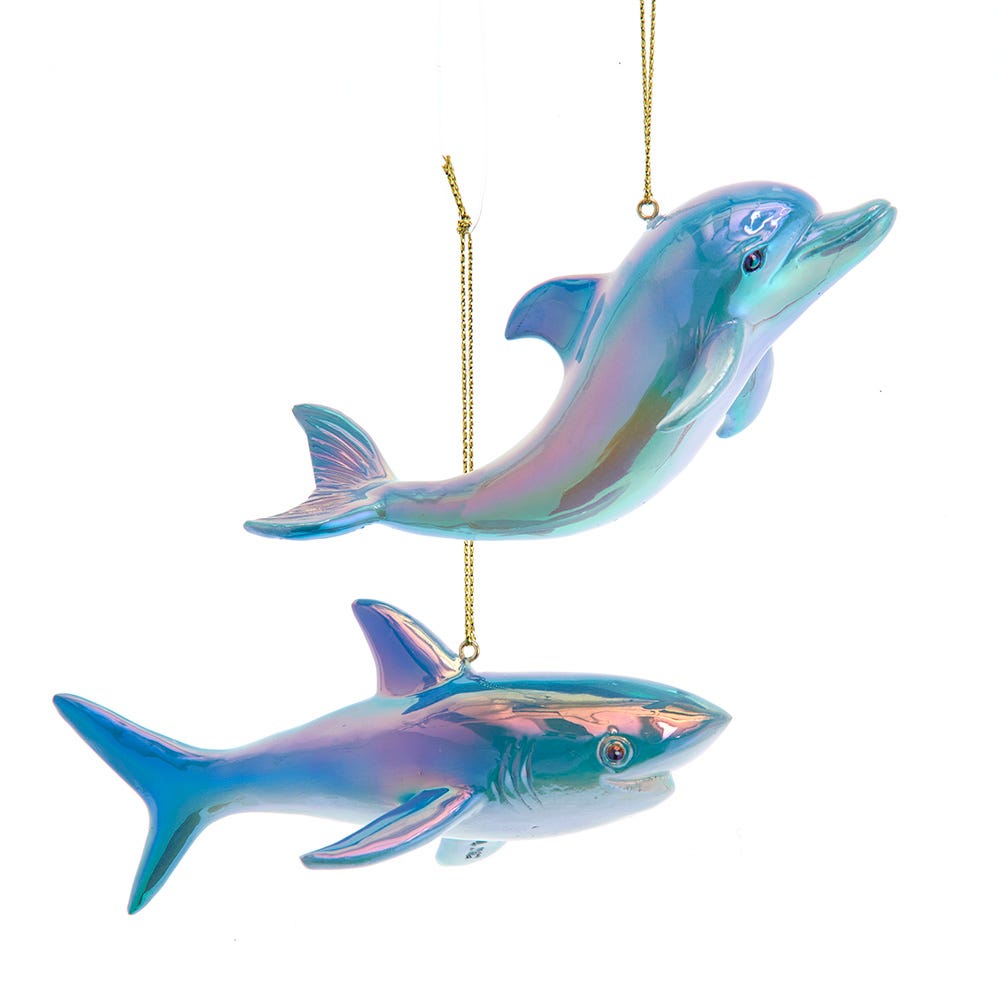 5" Electroplate Shark/Dolphin Ornament, 2 Assorted E1083