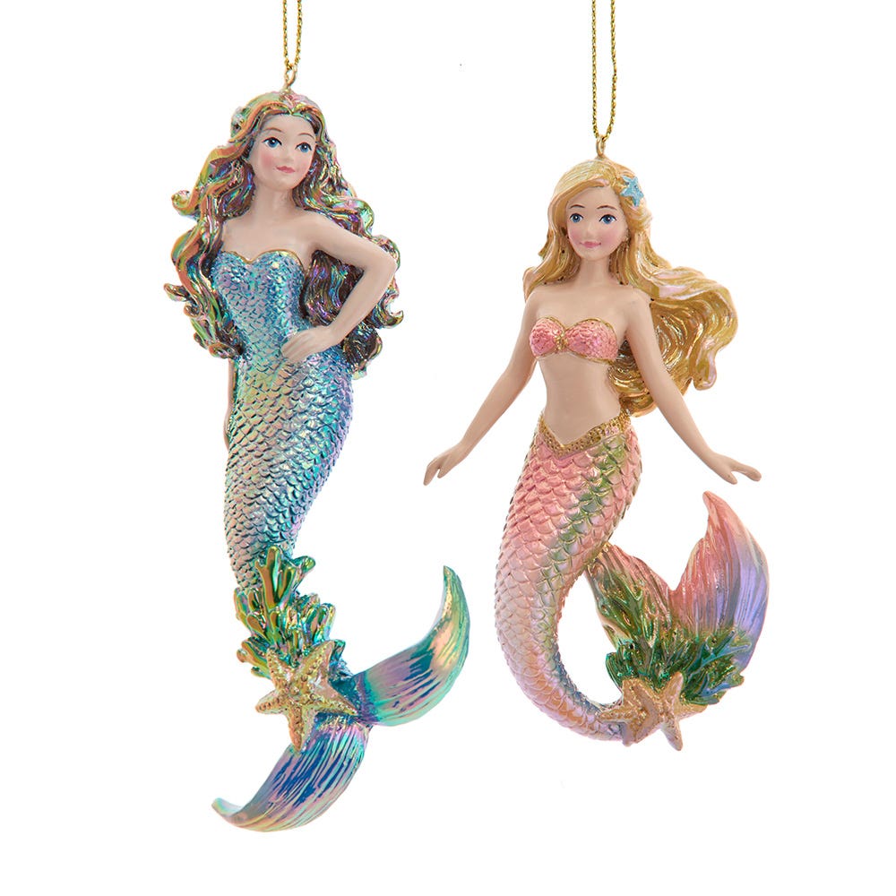 5.25" Electroplate Mermaid Ornament, 2 Assorted E1084