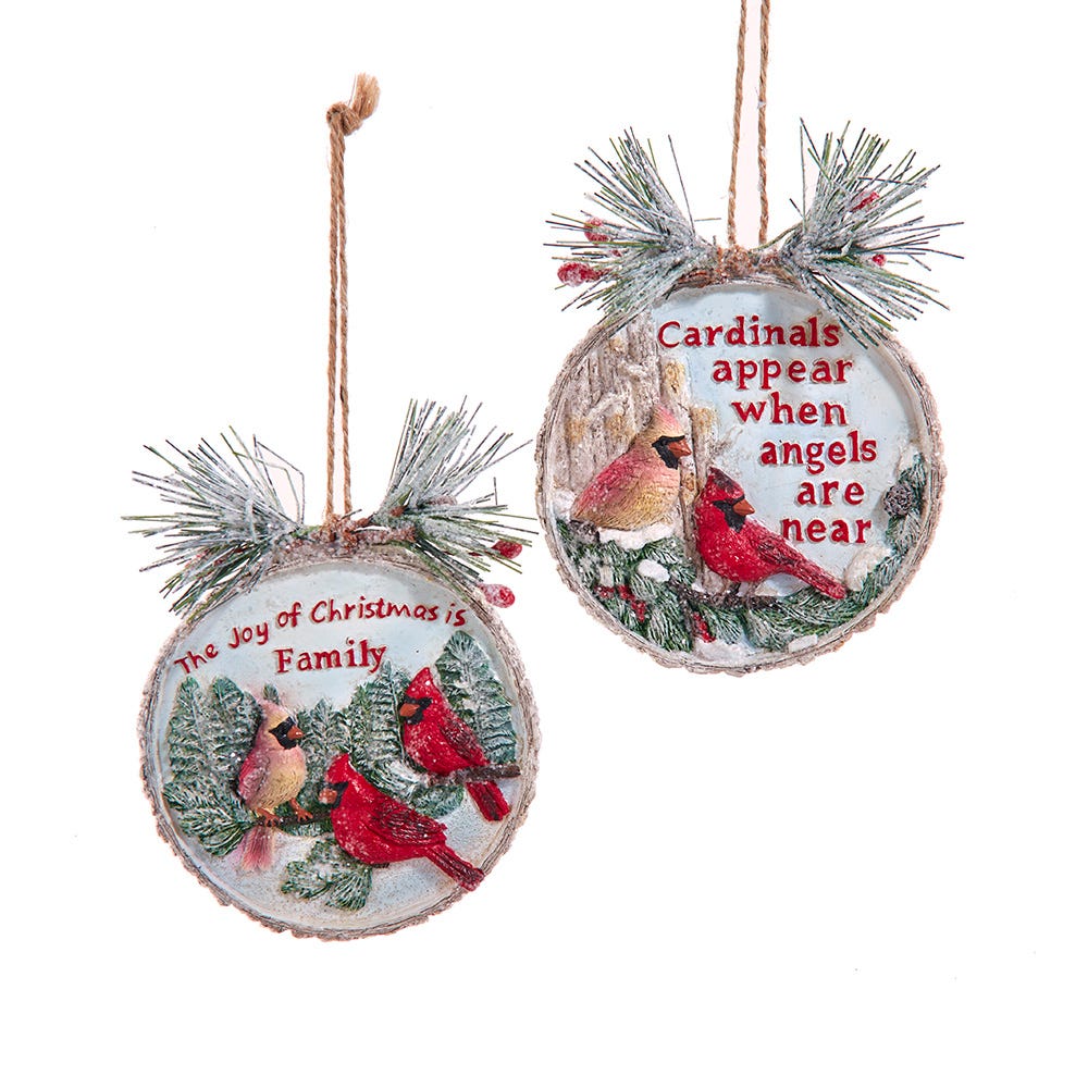 3.75" Cardinal Log Ornament, 2 Assorted E1101