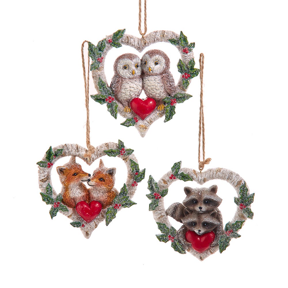 3.75" Birch Berries Animal Ornament, 3 Assorted E1102