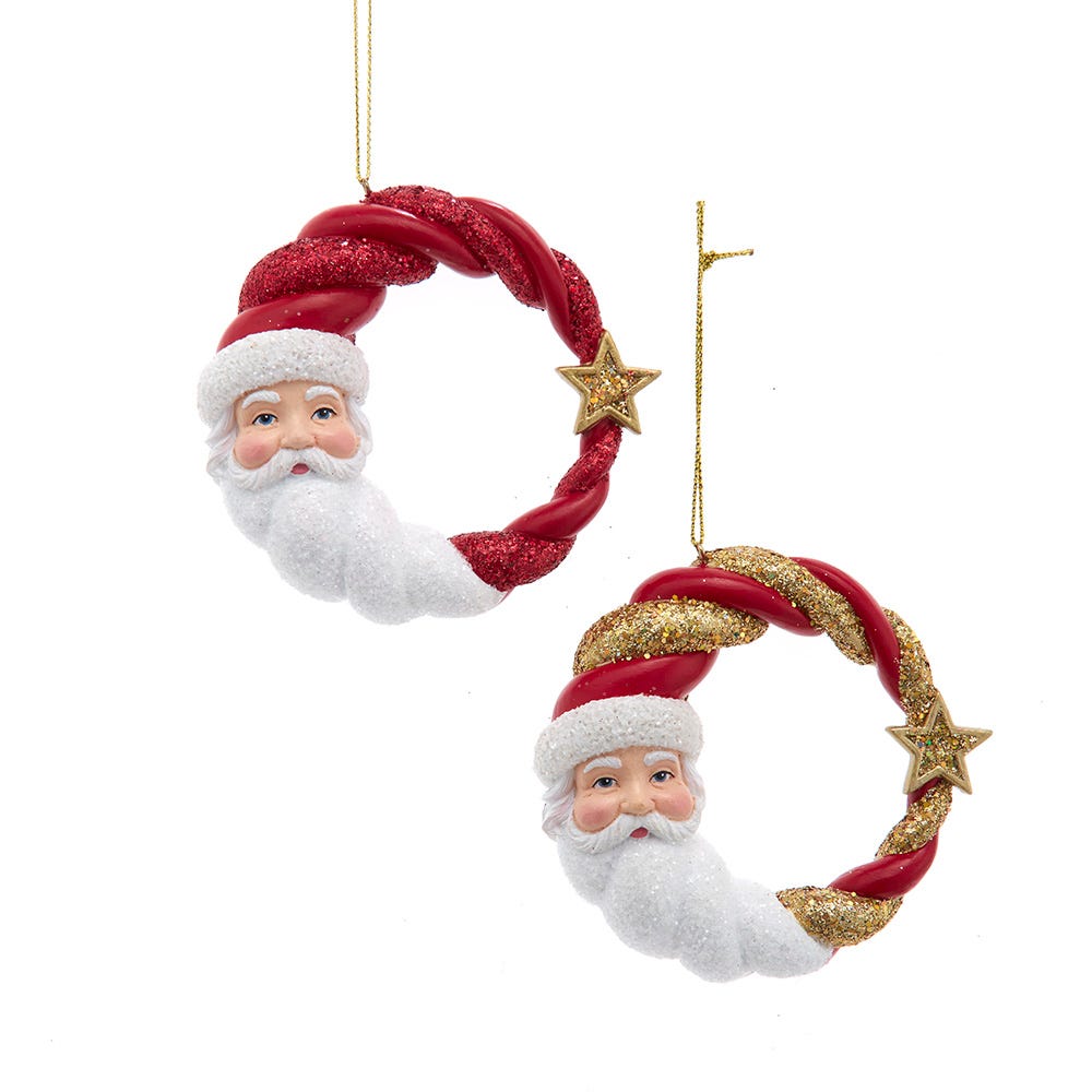 3.63" Red and Gold Santa Circle Head Ornament, 2 Assorted E1115
