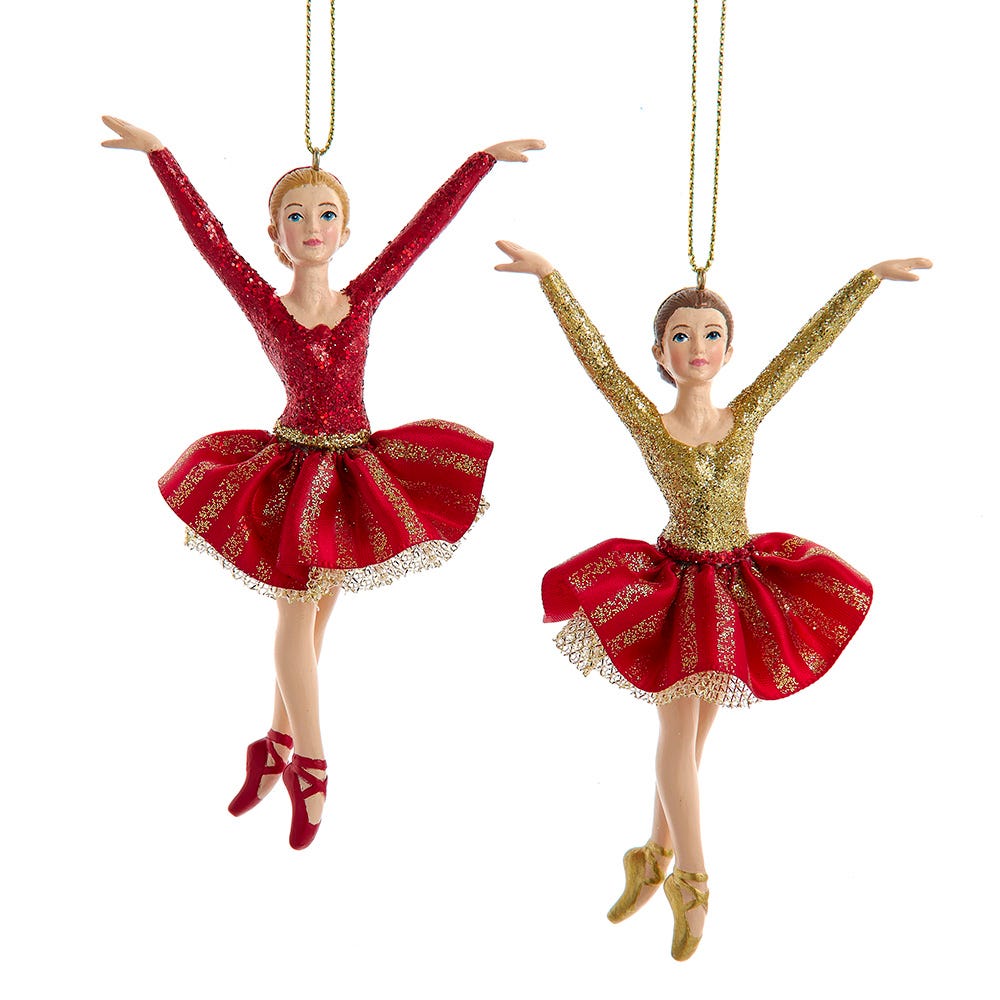 5" Red and Gold Ballerina Ornament, 2 Assorted E1127