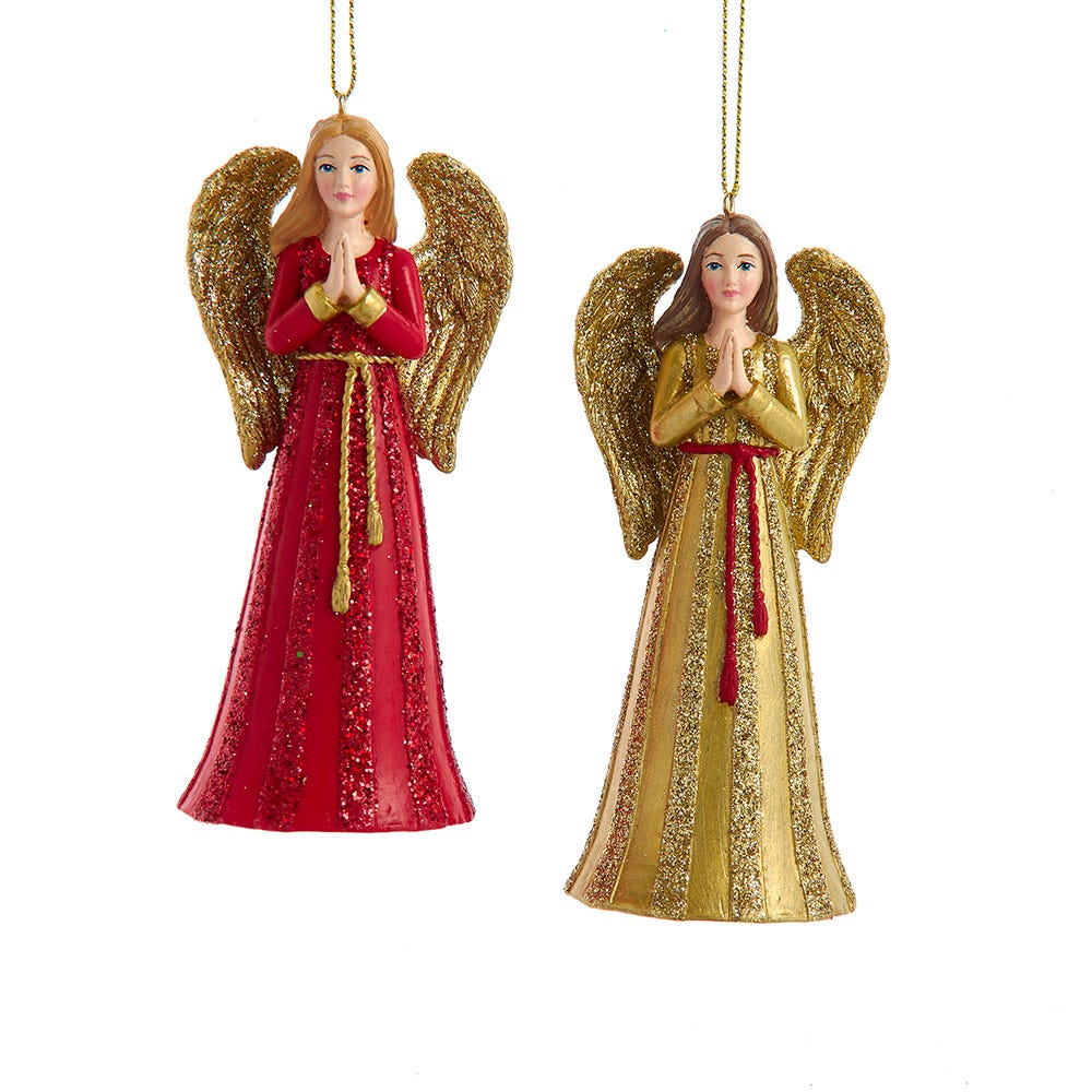 4.75" Red and Gold Praying Angel Ornament, 2 Assorted E1128
