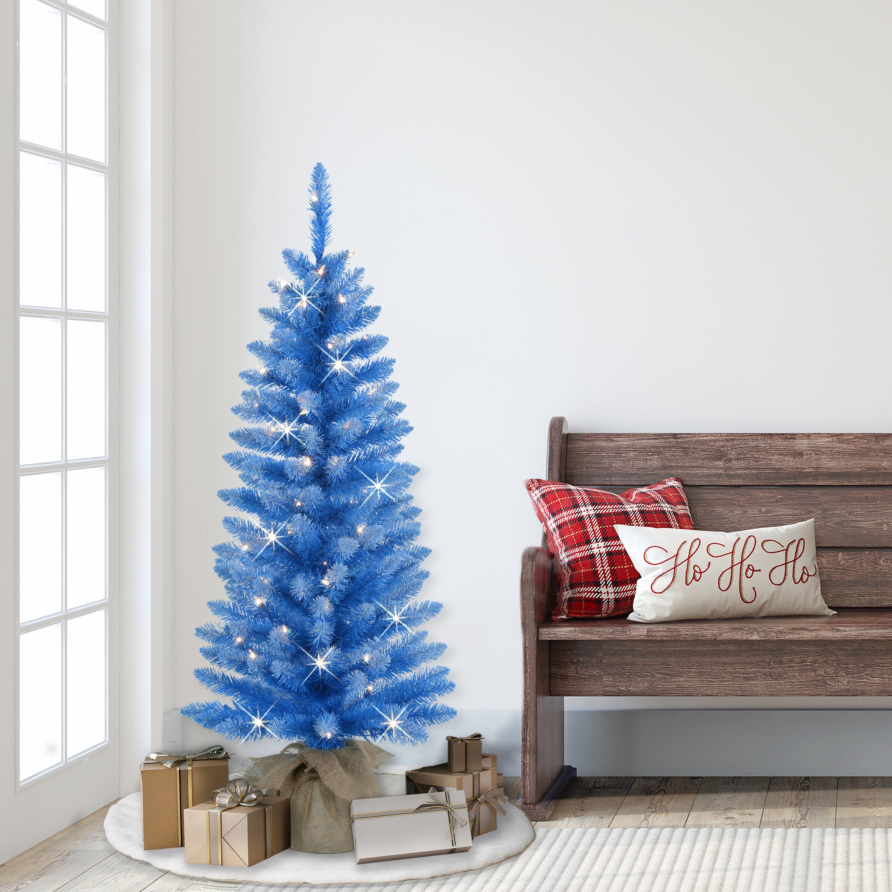 4ft Pre-Lit Blue Tree in Burlap Sac