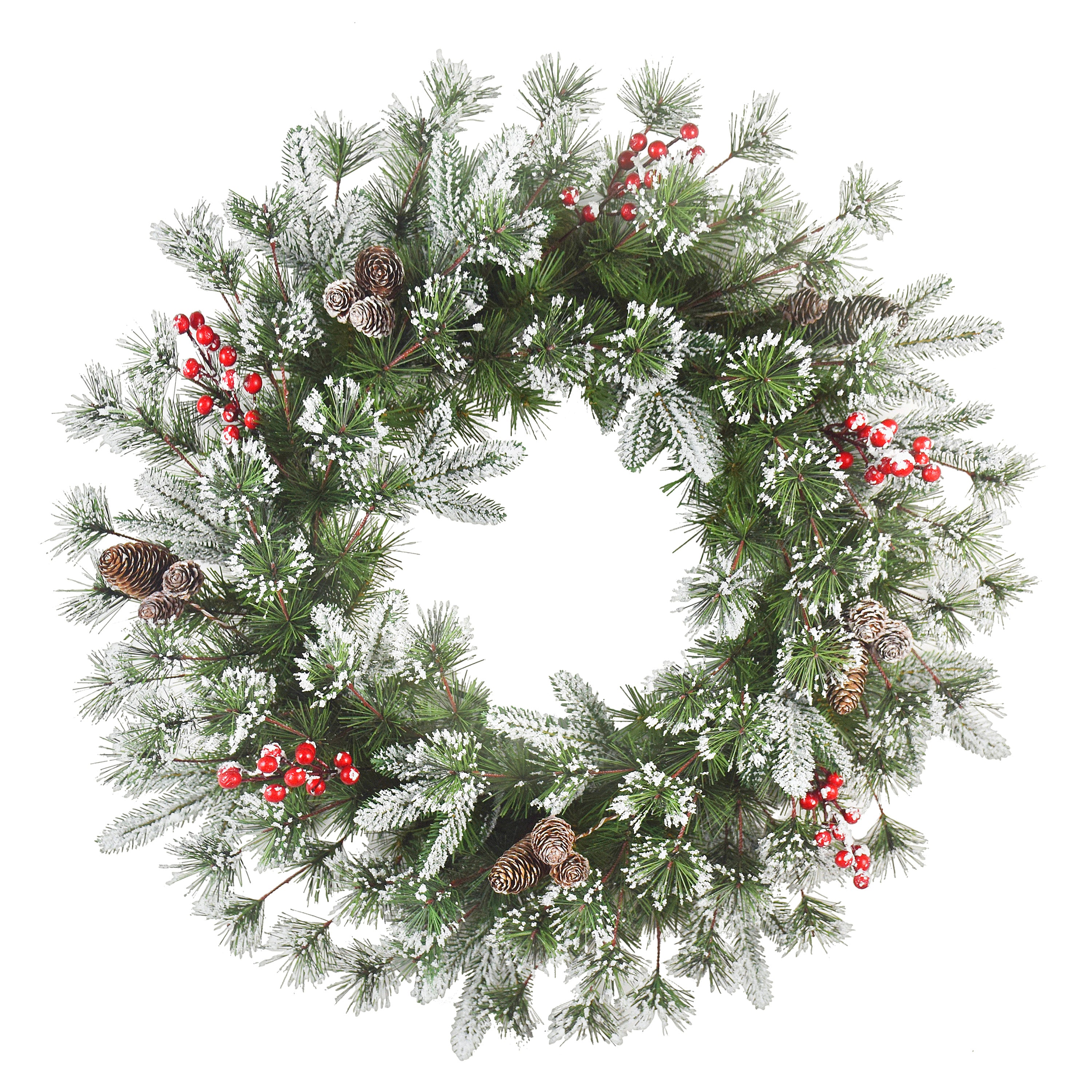 24" PE/PVC Decorated Wreath, 200 Tips, Pine Cones & Berries 1754A-W24