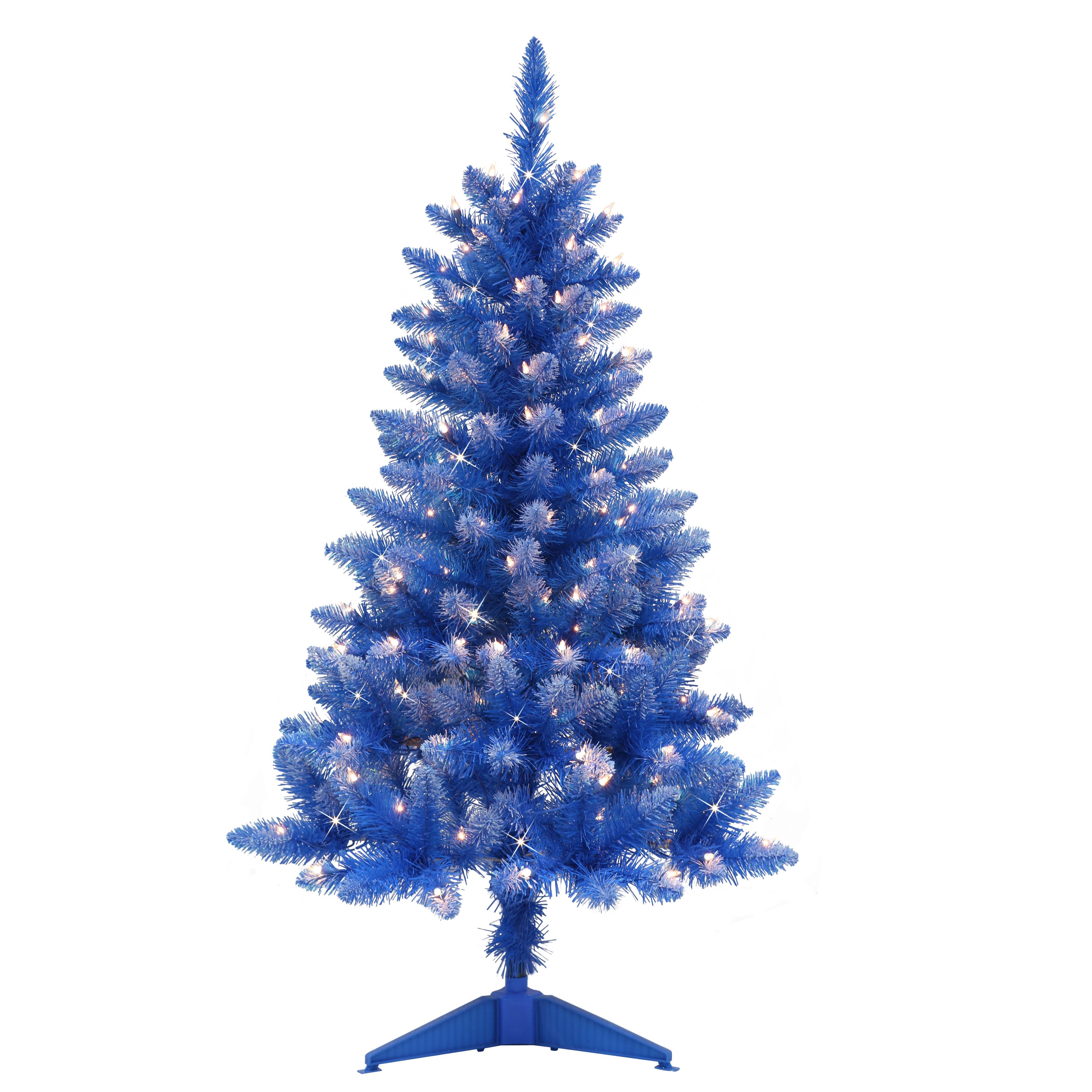4 ft Pre-Lit Fashion Blue Artificial Christmas Tree with 150 UL Clear Lights Metal Stand T9612A40C150-BL