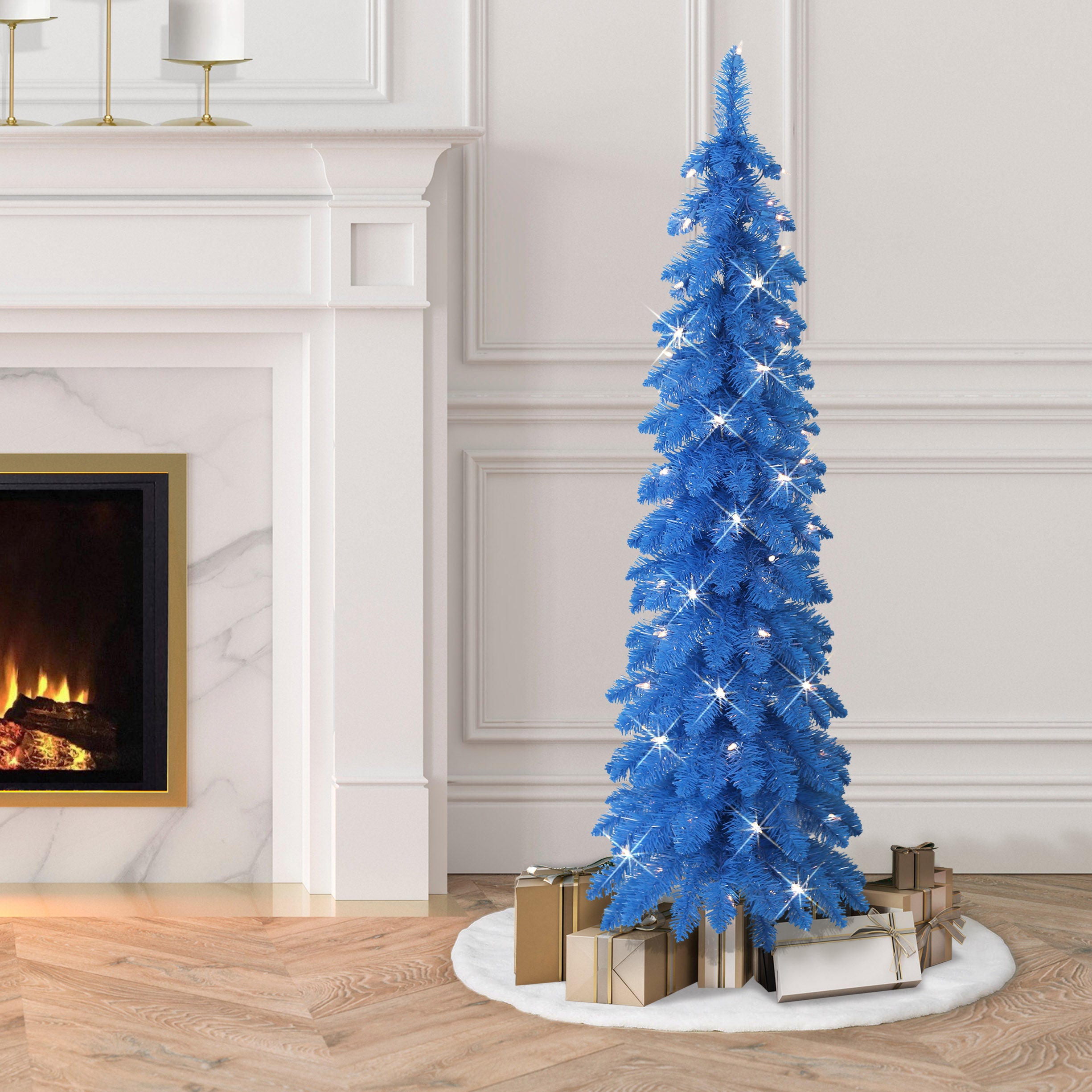 4ft Pre-Lit Blue Alpine Pencil Tree