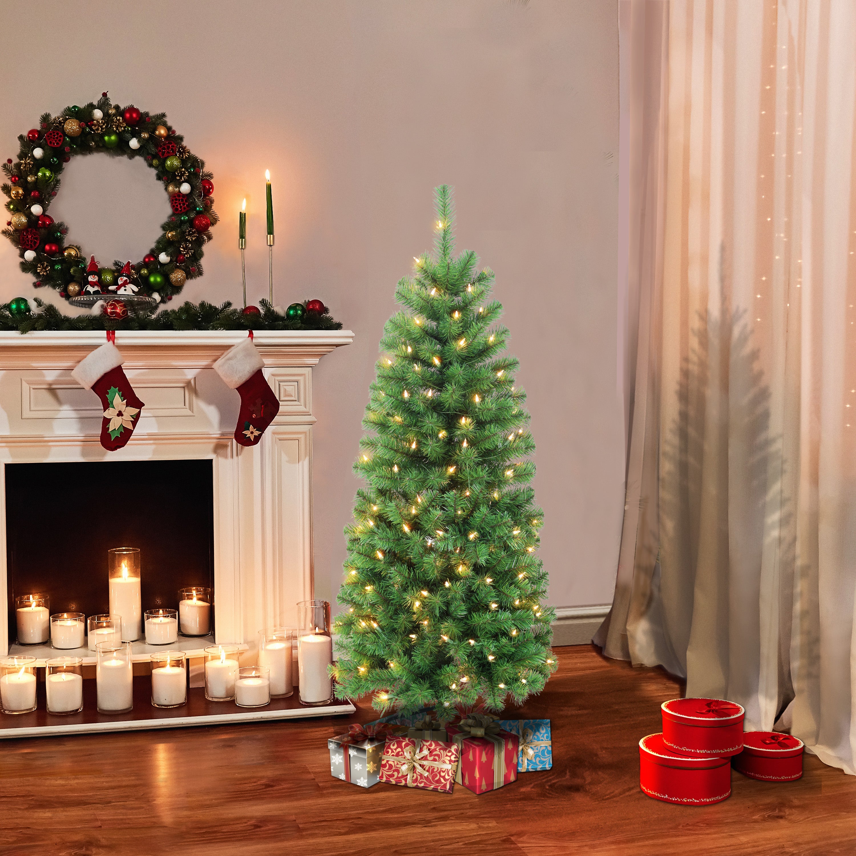 4.5ft Pre-Lit Northern Fir Christmas Pencil Tree