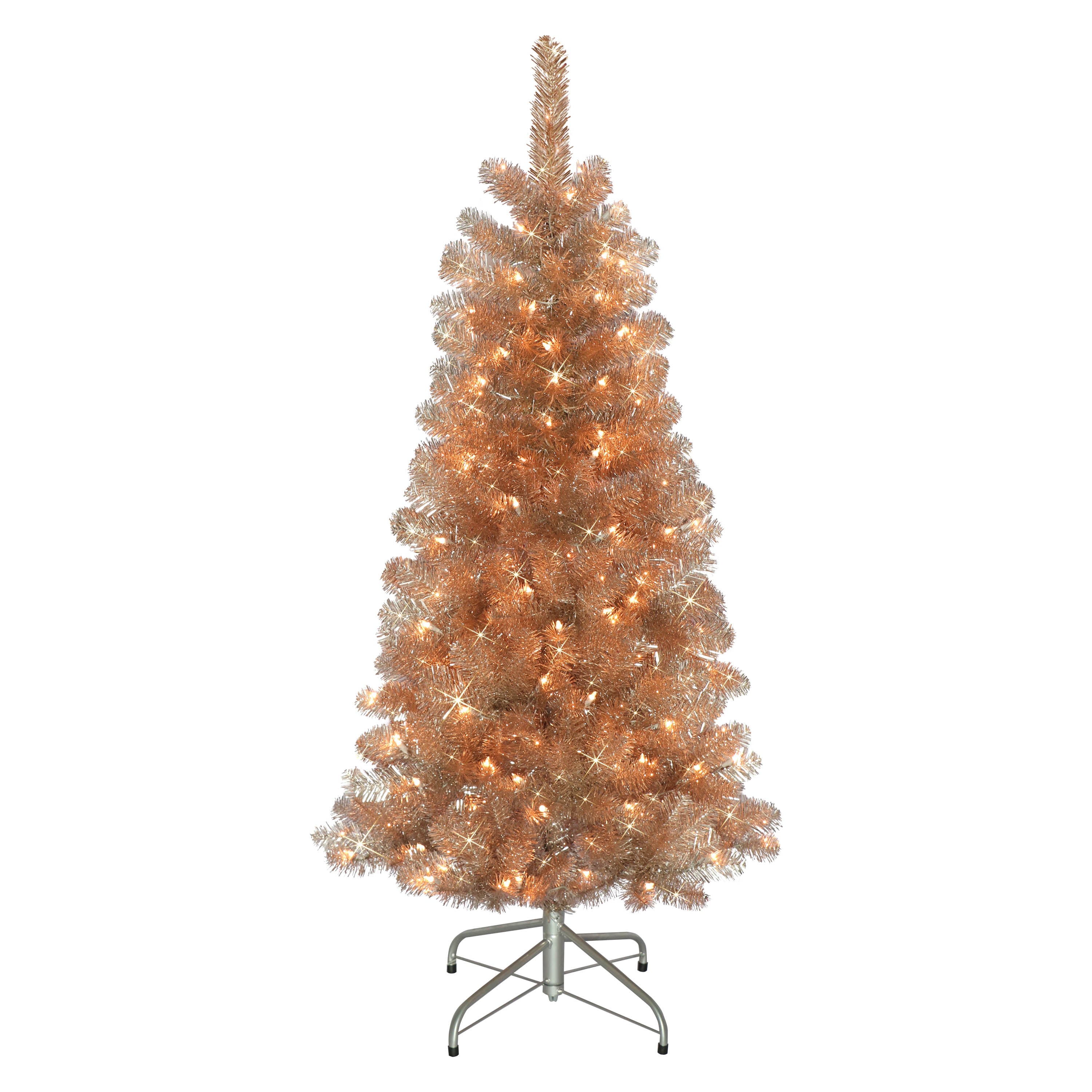 4.5 ft Pre-Lit Rose Gold Artificial Christmas Tree with 150 UL Clear Lights Metal Stand T9613A45C150-RG