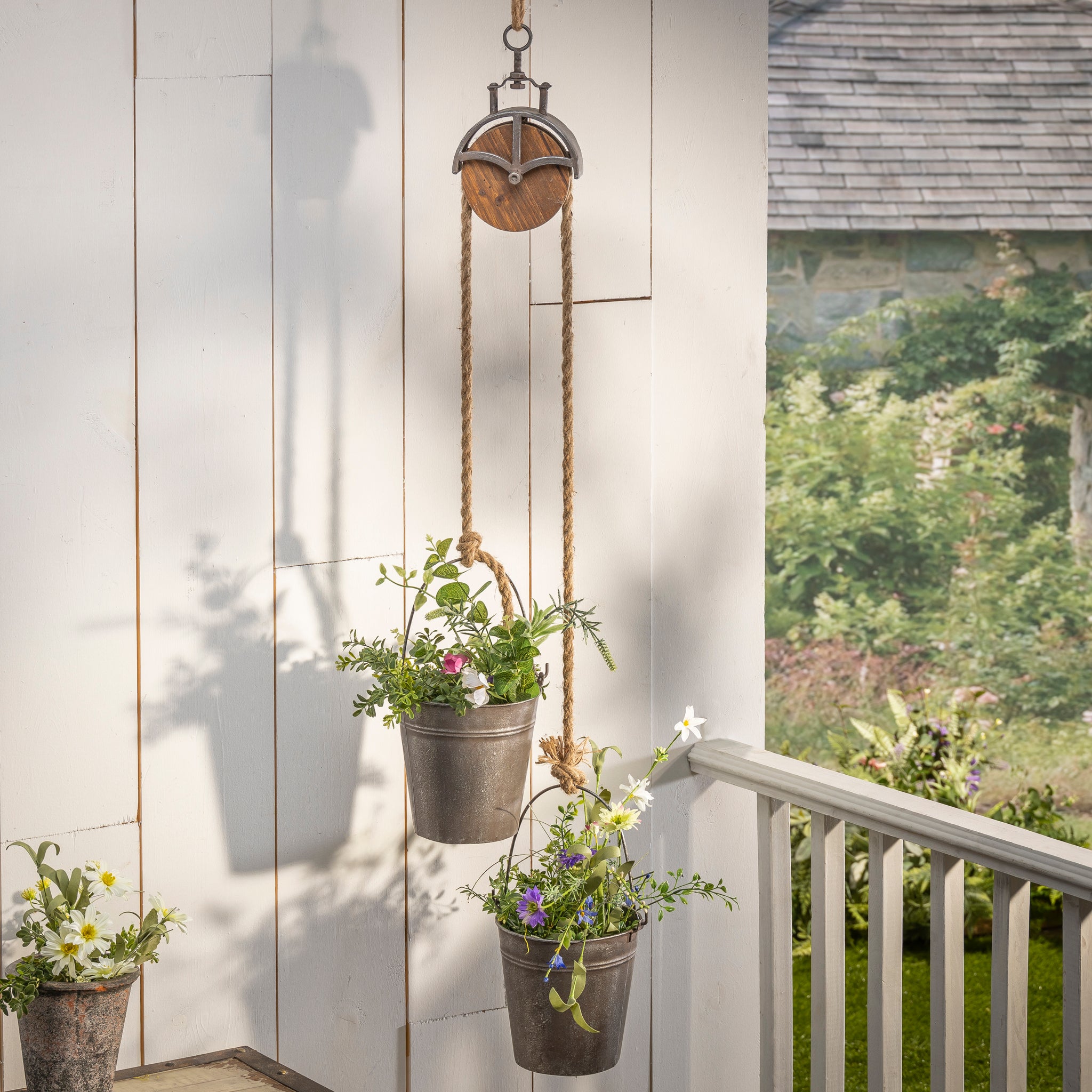 pulley hanging planter 44.5 in. Hanging Metal Pulley Planter – House of Holiday