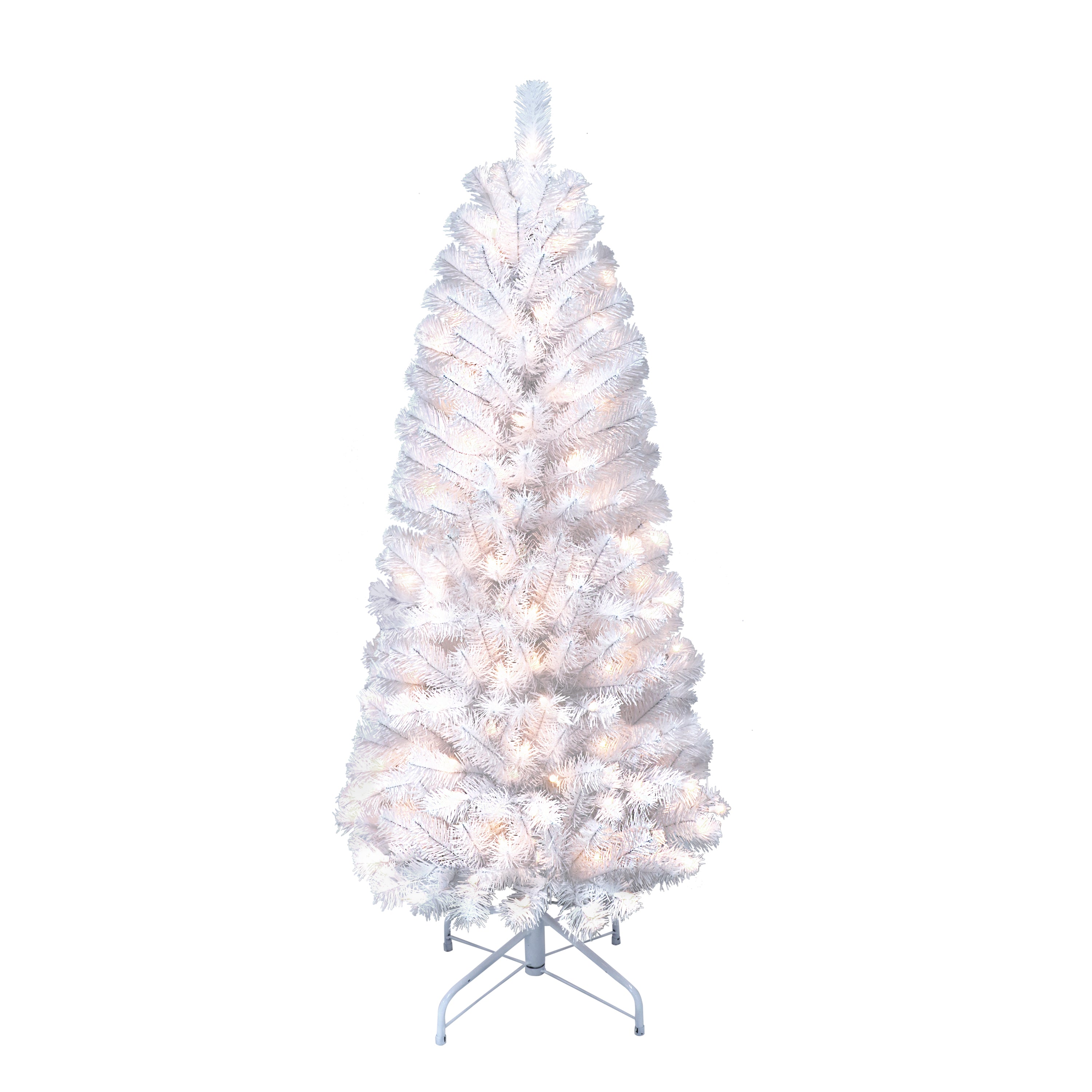 4.5 ft Pre-Lit White Northern Fir Pencil Artificial Christmas Tree with 150 UL Clear Lights Metal Stand NFWPTA-45C15