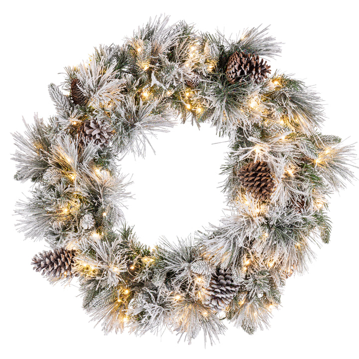 Sterling Luxurious 30 Inch Prelit Mixed Tips Wreath with Flocking and Glitter #445858CWWWLEDEC