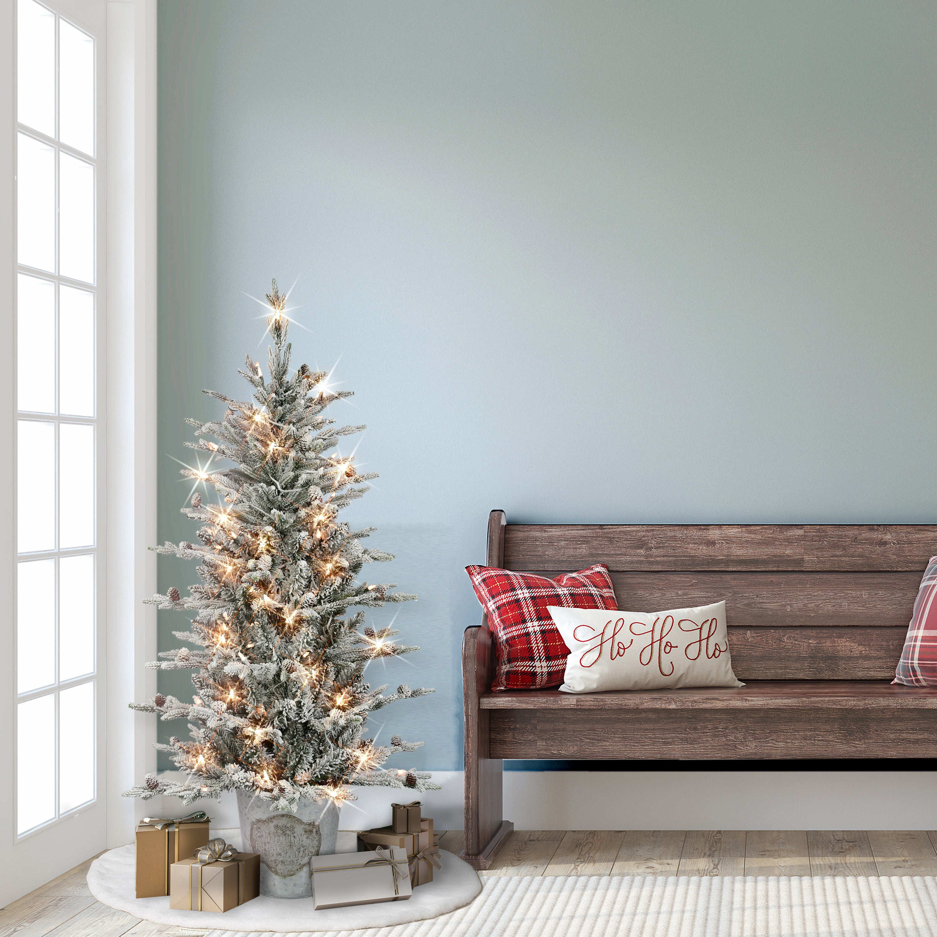 4.5ft Pre-lit Potted Flocked Tree