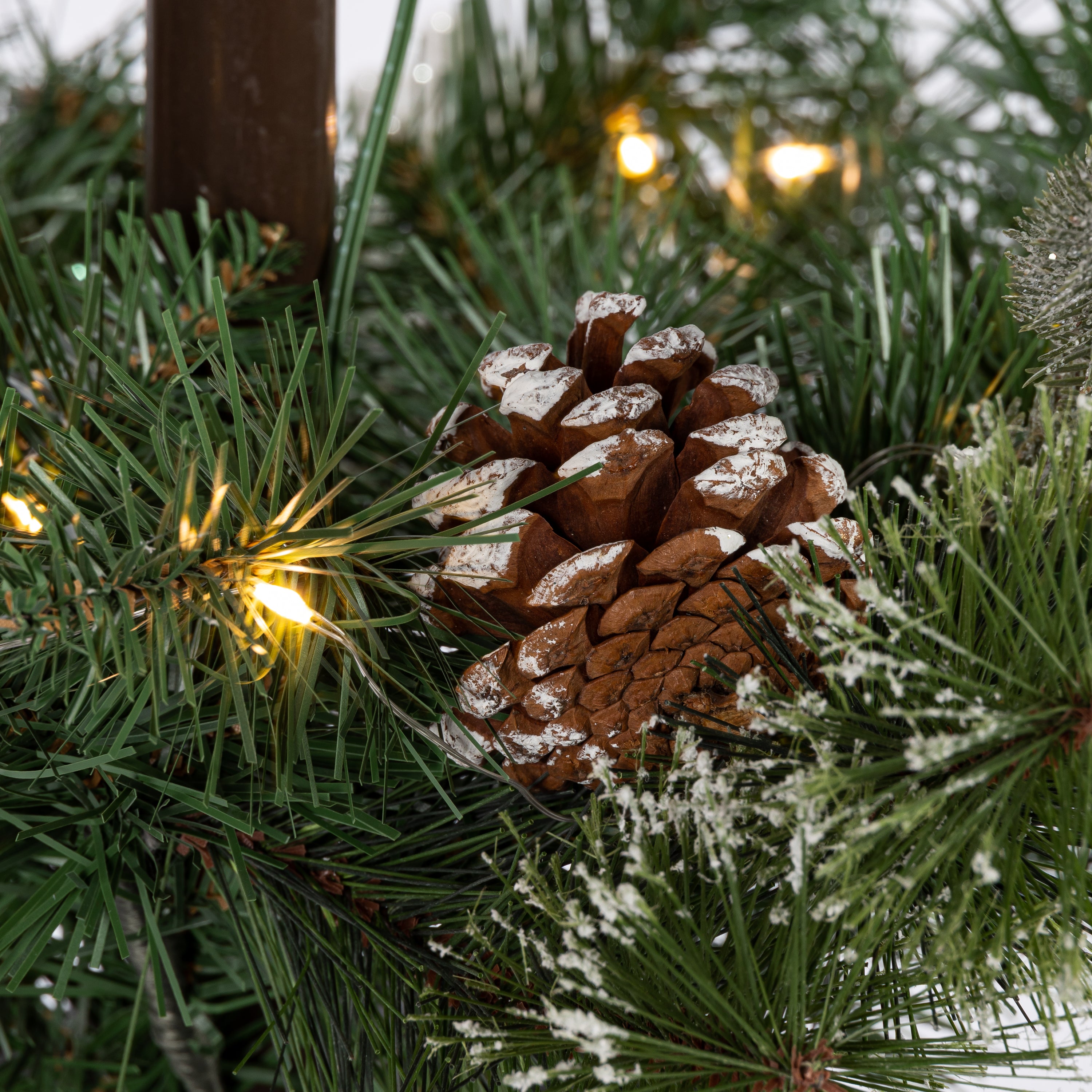 Hand detailed 4'H Battery Operated Lighted Mixed Pine Lantern Pole Porch Tree with 40 – Holiday Accent Lantern