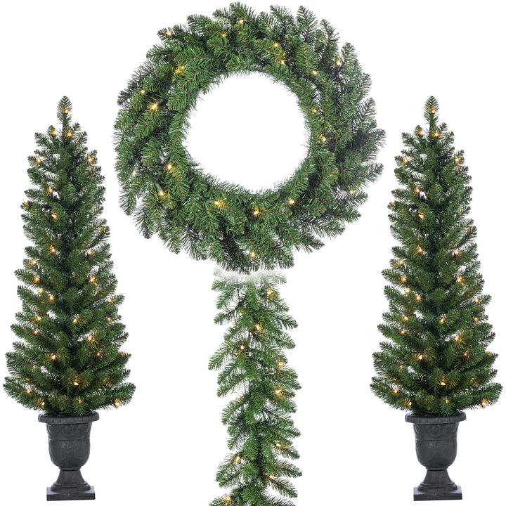 Sterling Complete 4 Piece Vancouver Pine Holiday Decor Set with Warm White LED Lights #6457--40249CLED