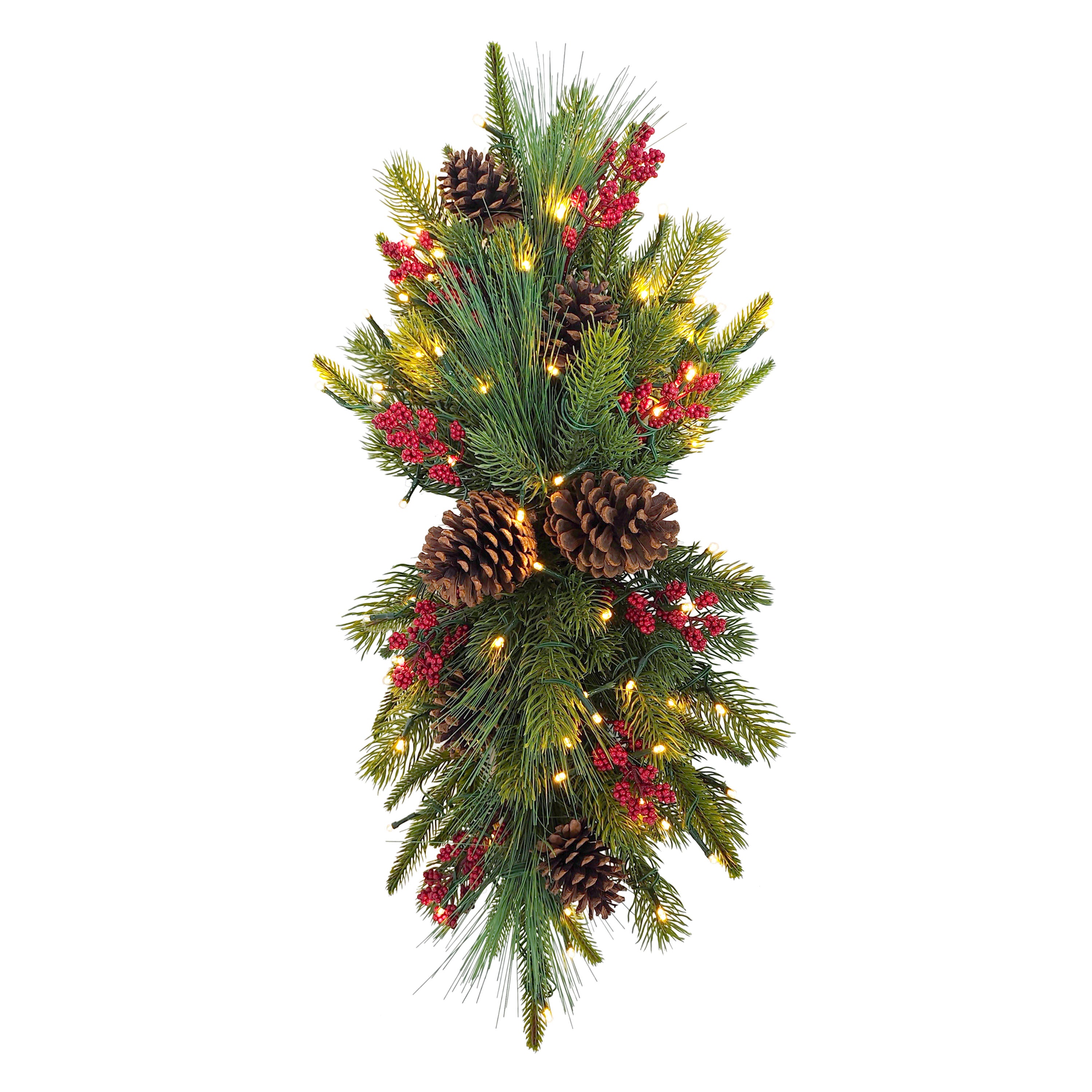 28" Pre-Lit Artificial Adorned Battery-Operated Banister Swag 51021-ST28LW07A-BO