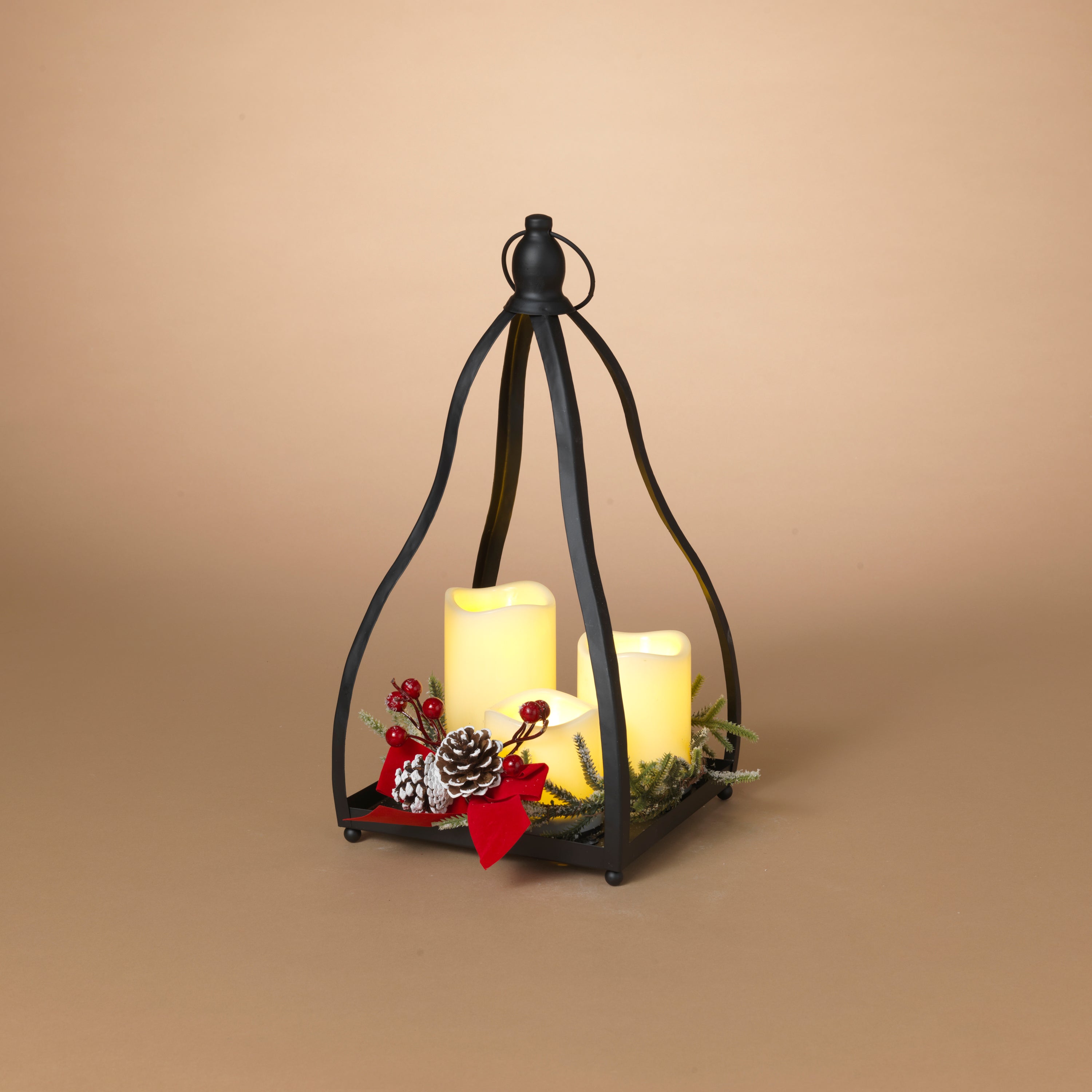 Old world 15.35 in H Battery Operated Lighted Metal Lantern with LED Candles and Floral Accents 2734450EC