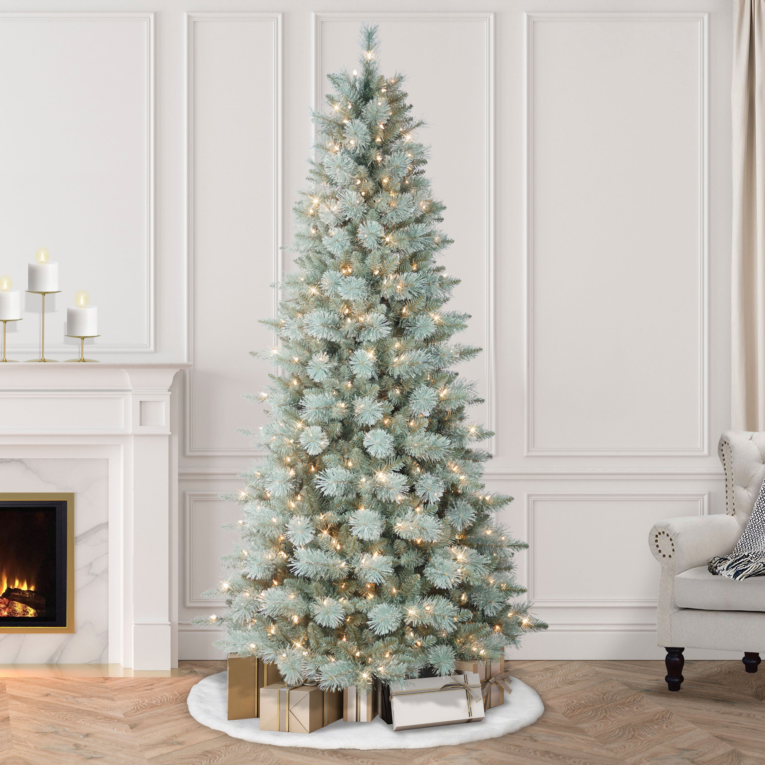 Puleo 7.5' Pre-Lit Windham Blue Windham Fir Christmas Tree
