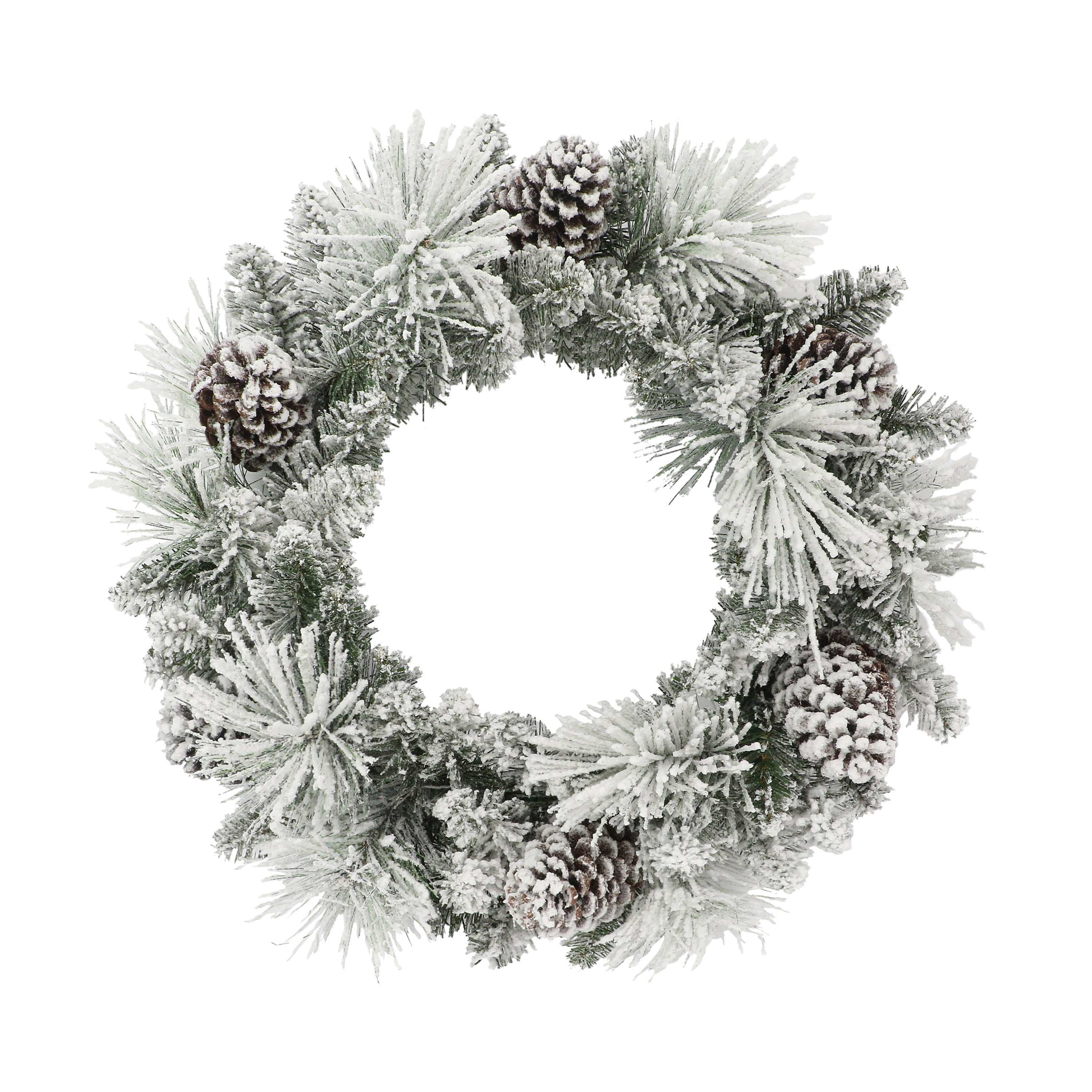 24 in Flocked Berkshire Spruce Wreath 56 Tips Pine Cones BKSFA-W24