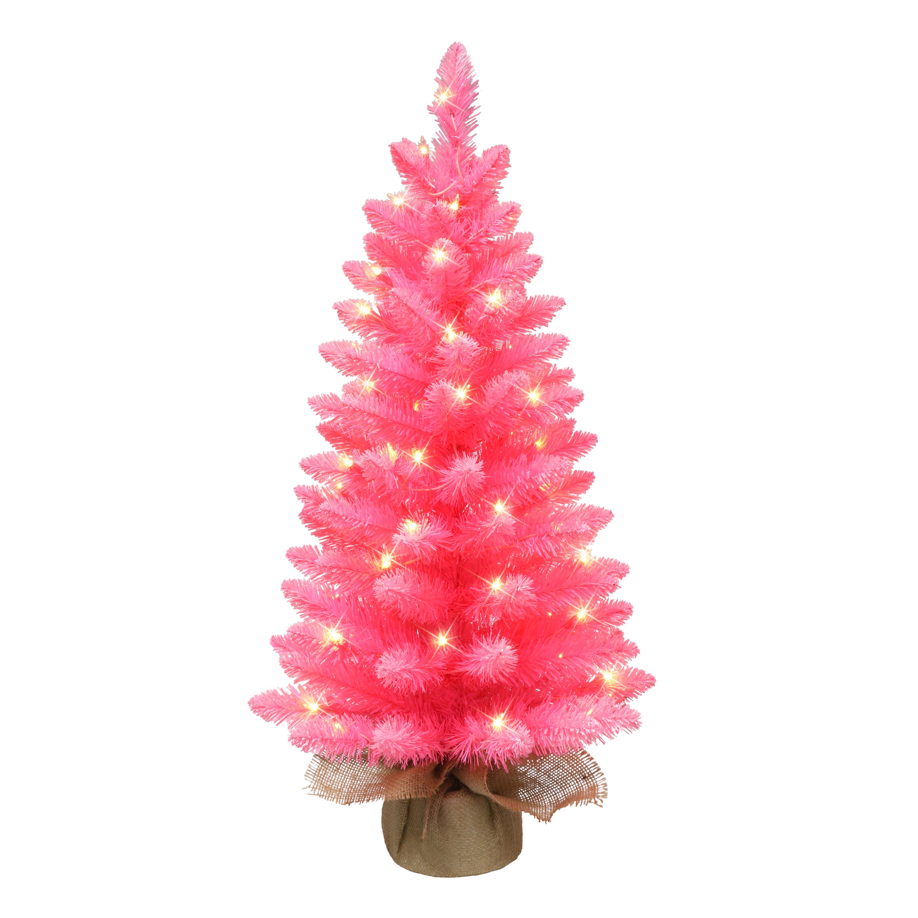 3 ft Pre-lit Fashion Pink Artificial Christmas Tree with 50 UL Clear Lights Burlap Sac Base ST9612A-30C05-PK