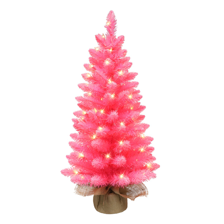 3 ft Pre-lit Fashion Pink Artificial Christmas Tree with 50 UL Clear Lights Burlap Sac Base ST9612A-30C05-PK