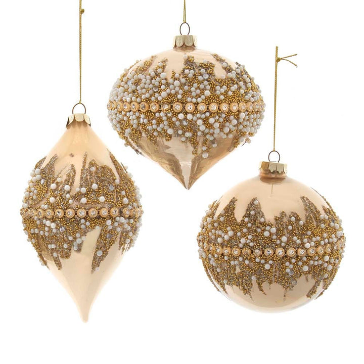 4" Glass Gold Ball with Jewels Ornament, 3 Assorted #F2025