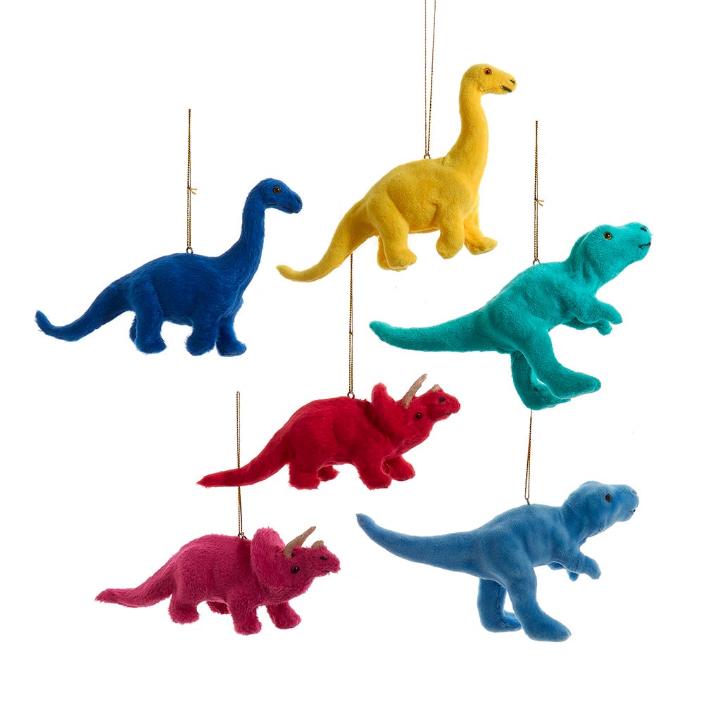 3-4" Fuzzy Colorful Dinosaur Ornament, 6 Assorted F2272