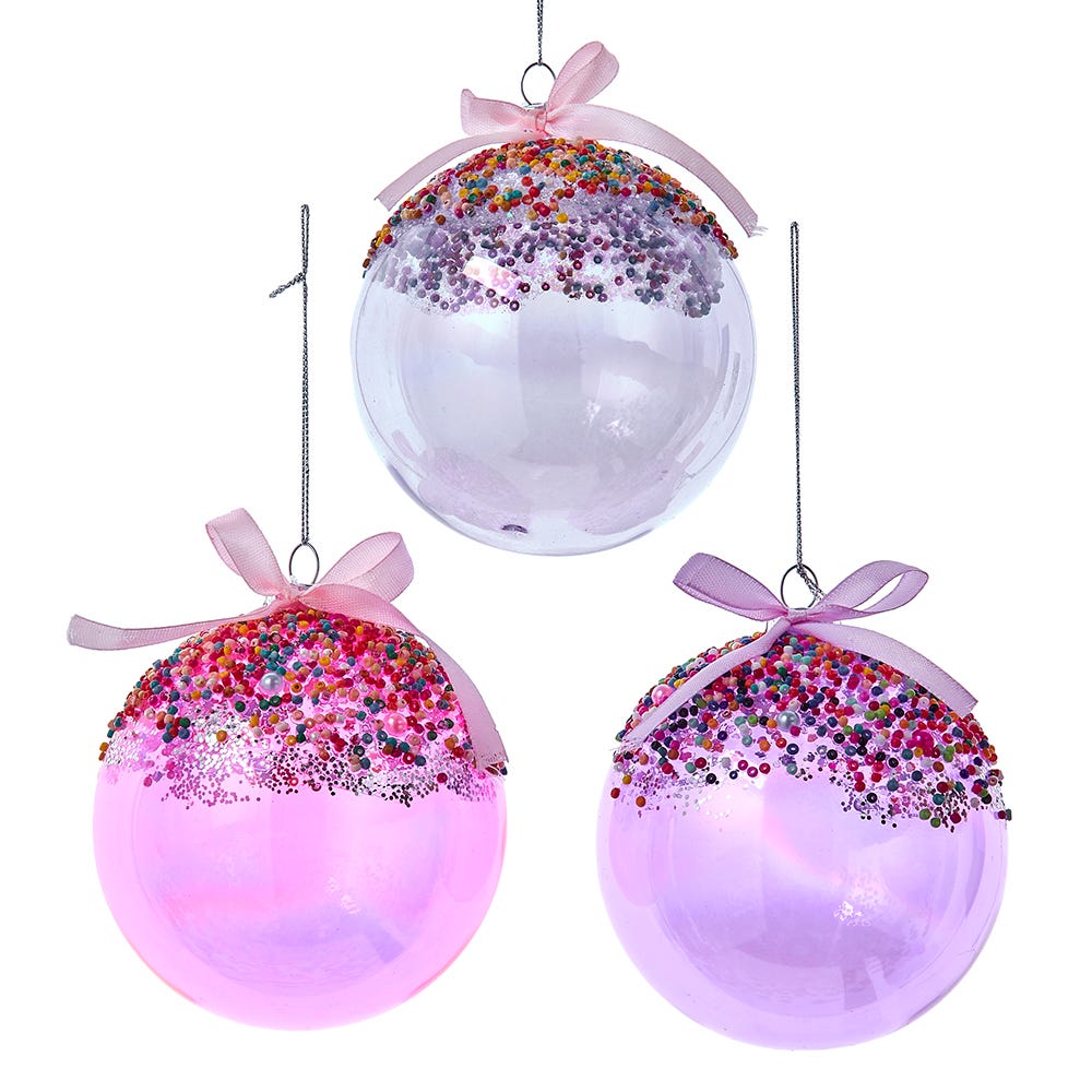 4" Glass Bubblegum Ball Ornament, 3 Assorted #F2273