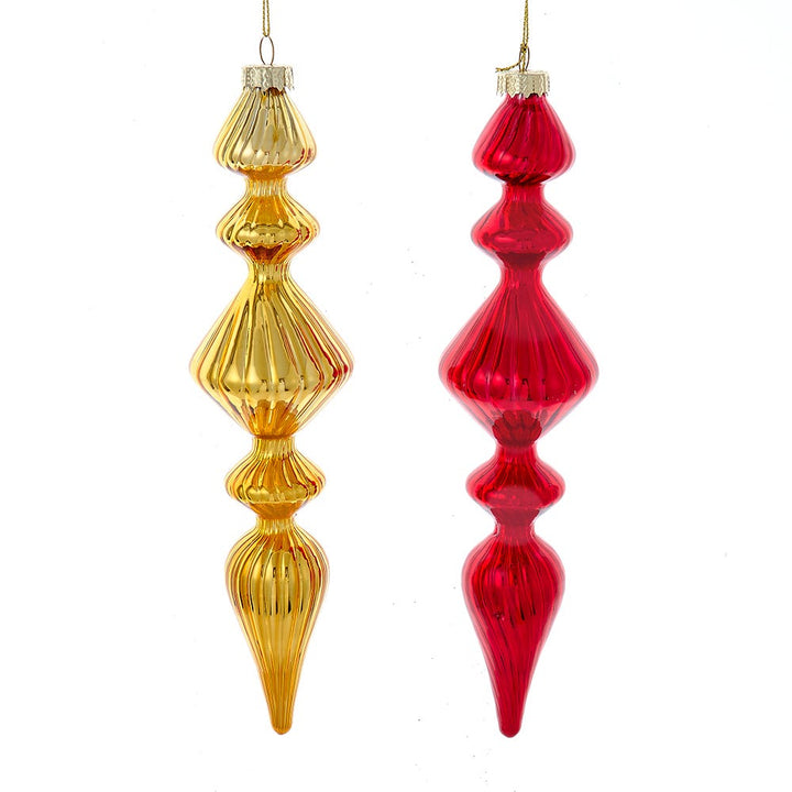 9.5" Glass Red & Gold Finial Ornament, 2 Assorted #F2322