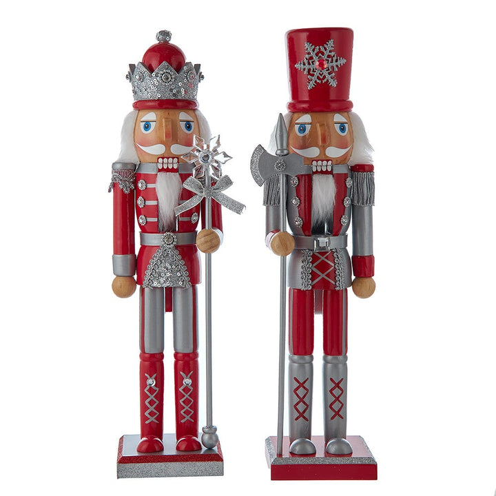 15" Wooden Red & Silver Nutcracker, 2 Assorted #F2324